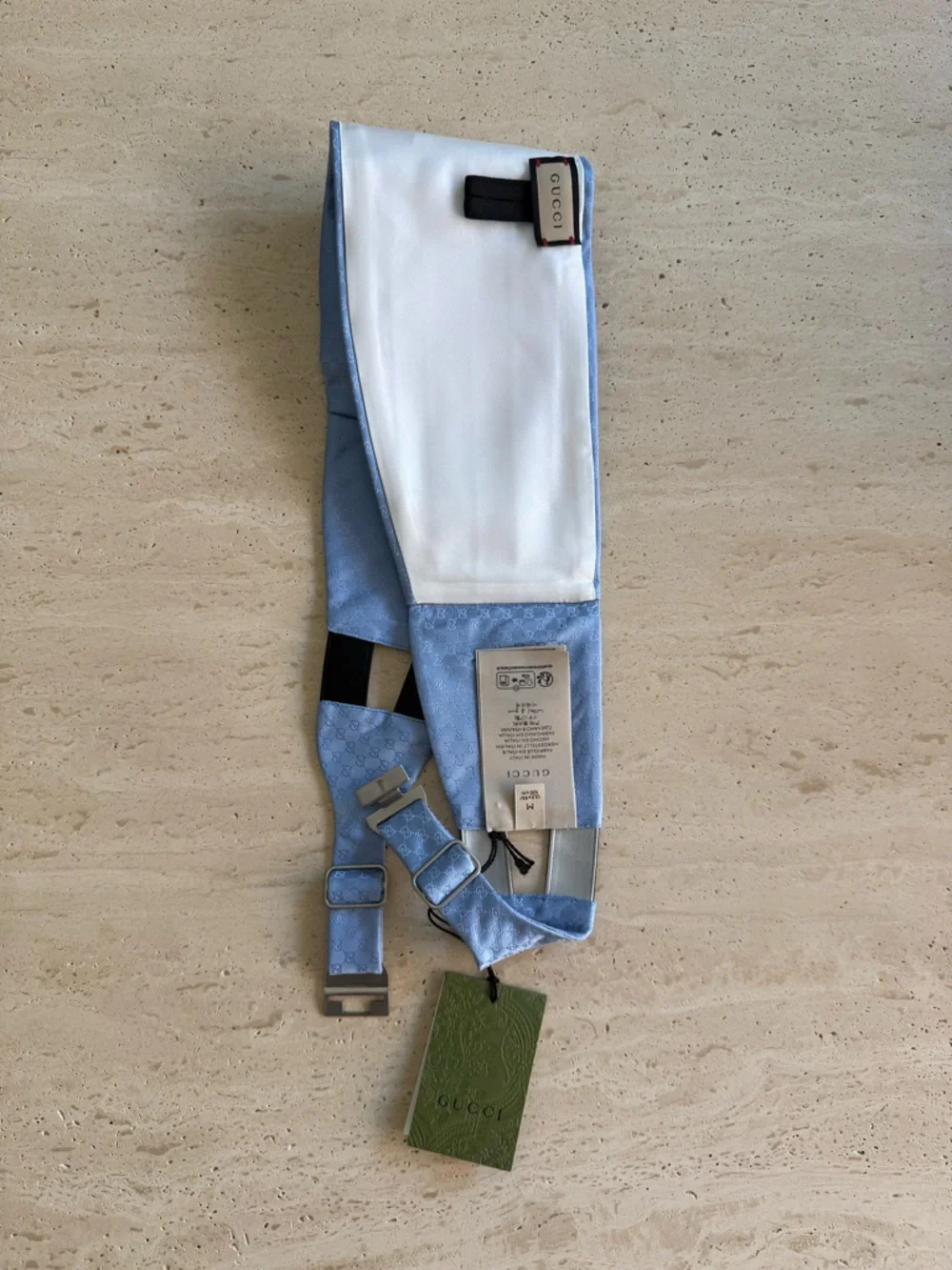 NWT GUCCI SILK CUMMERBUND WITH GG PATTERN LIGHT BLUE Sz M 💙